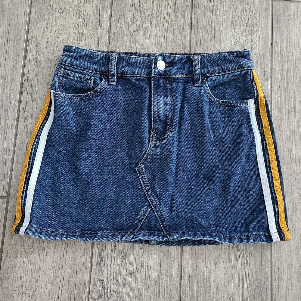 PacSun women's blue jean denim skirt orange and white stripes size 25